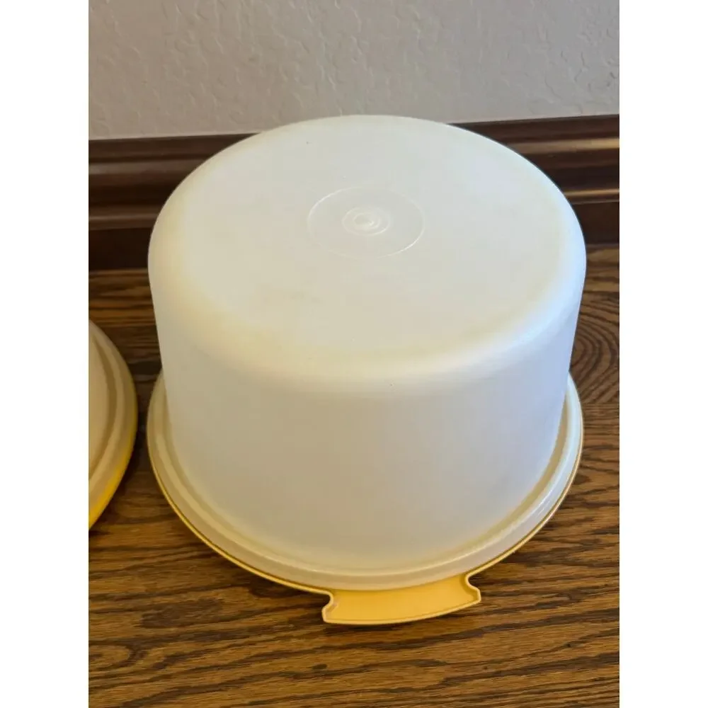 6 Pc Tupperware Set 1970s Cake And Pie Keeper Carrier Harvest Gold Vintage Retro